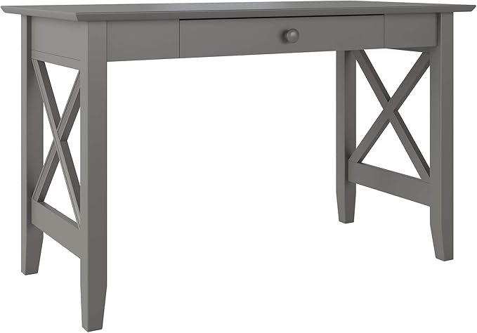 AFI 48" Solid Wood Writing Desk - Sturdy X Design - Home Office Desk with Drawer - Laptop Computer Work Study Table Grey - LeafyLoom