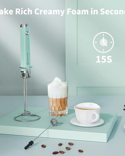 Maestri House Rechargeable Milk Frother with Stand, Handheld Electric Foam Maker Waterproof Detachable Stainless Steel Whisk Drink Mixer Foamer for Lattes, Cappuccino - LeafyLoom