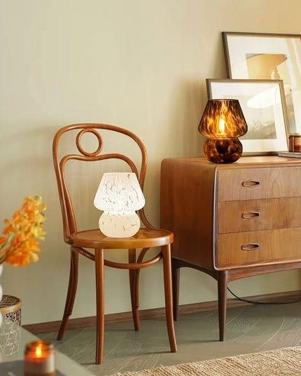 Mushroom Lamp Small Vintage Table Lamp for Bedroom Set of 2, Nightstand Bedside Lamp Translucent Glass Dimmable, Murano Aesthetic Home Decor for Living Room Kitchen Dorm Gift(Black) - LeafyLoom
