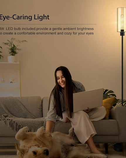 BoostArea Floor Lamp for Living Room, Modern Standing Lamp Stand Up Lamp with Glass Lampshade, 4W Bulb Included, Pole Lamp Tall Lamps for Bedroom, Living Room, Office, Kids Room, Reading - LeafyLoom