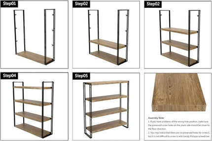 4 Tier Bookshelf Rustic Industrial Bookcase Etagere Open Office Book Shelf, Sonoma Oak - LeafyLoom