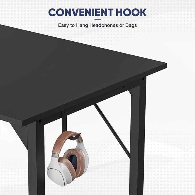 STATESVILLE 32 inch Small Computer Desk Writing Study Work Office Table Modern Simple with Storage Bag and Hook for Home Bedroom, Black - LeafyLoom