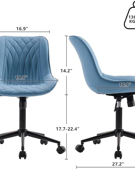 YOUNIKE Desk Chair with Wheels Armless Office Chair Swivel Rolling Task Chair with Back Upholstered Faux Leather Computer Chair Height Adjustable Modern Ergonomic Seat, Loads 300 lbs, Blue - LeafyLoom