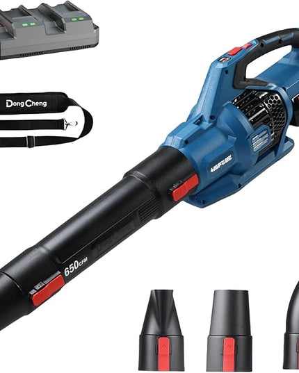 DongCheng Leaf Blower, 650 CFM 40V Cordless Leaf Blower with 2 * 4.0Ah Batteries and Charger, Variable Speed Jet Fan Brushless Motor Electric Leaf Blower for Town Care, Patio, Blowing Leaves and Snow - LeafyLoom