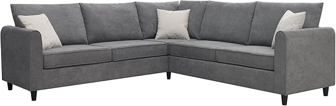91" Modern Upholstered Living Room Sectional Sofa,with 3 Pillows,L Shape Wood Frame Furniture Couch,w/Track Armrests,Cushions and Legs,for Dorm, Apartment,Studio,Office,Grey - LeafyLoom