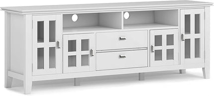 SIMPLIHOME Artisan SOLID WOOD 72 Inch Wide Contemporary TV Media Stand in White for TVs up to 80 Inches, For the Living Room and Entertainment Center - LeafyLoom