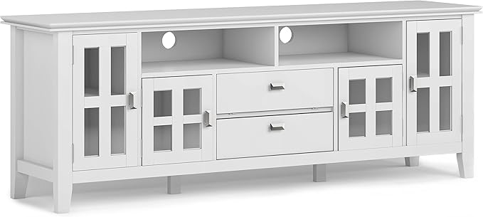 SIMPLIHOME Artisan SOLID WOOD 72 Inch Wide Contemporary TV Media Stand in White for TVs up to 80 Inches, For the Living Room and Entertainment Center - LeafyLoom