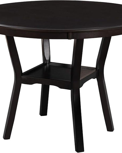 5-Piece Round Dining Table Set with Bottom Shelf and 4 Upholstered Chairs for Kitchen, Breakfast Nook, Living Room, Espresso, 42" L x 42" W x 30" H - LeafyLoom