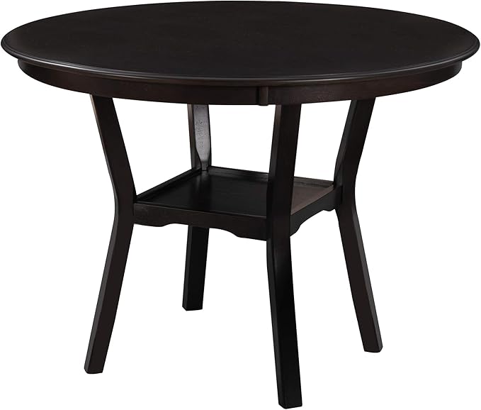 5-Piece Round Dining Table Set with Bottom Shelf and 4 Upholstered Chairs for Kitchen, Breakfast Nook, Living Room, Espresso, 42" L x 42" W x 30" H - LeafyLoom