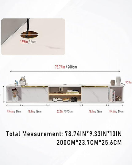 Pmnianhua LED Floating TV Stand with 2 Drawers,78'' Floating TV Shelf with LED Lights,Wall Mounted Media Console,Floating Entertainment Center with Storage for Bedroom Playroom Living Room(White) - LeafyLoom