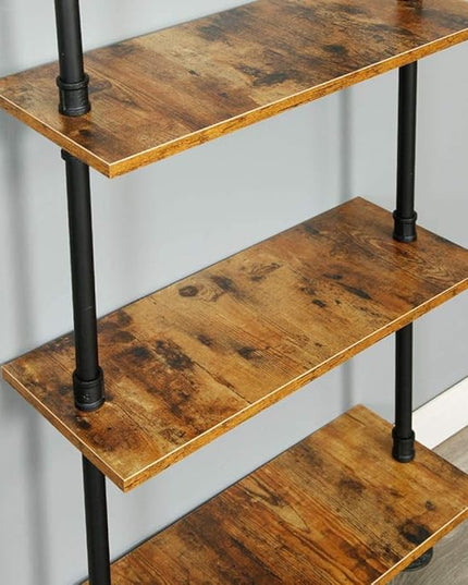 6-Tier Industrial Pipe Shelves Shelf Shelving Rustic Wood Metal Wrought Iron Ladder Bookcase Bookshelf Wall Mounted Mount DIY Loft Vintage Floating Hanging Storage Display (23.6x9.8x78.7”) - LeafyLoom