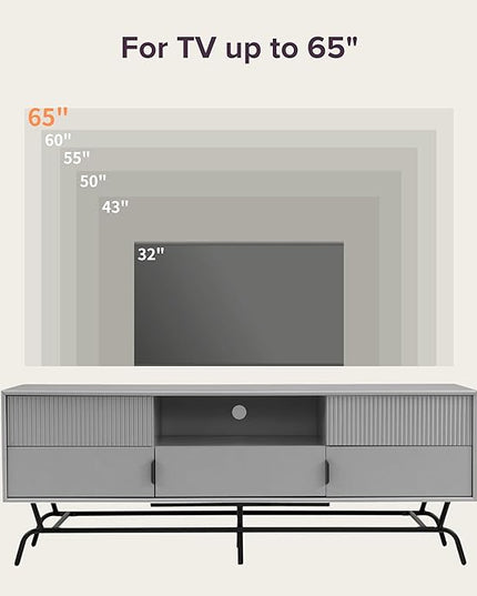 24/7 Shop at Home Quin Modern TV Stand with Storage Drawers, Media Console Cabinet, Entertainment Center for 65 inch Television, Unique Living Room Furniture, Grey Pure - LeafyLoom
