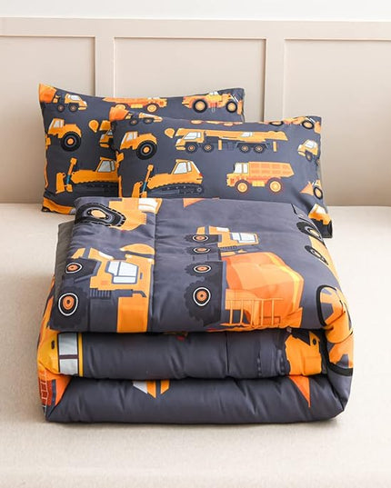 NTBED Construction Truck Comforter Set for Boys Kids Vehicles Excavator Cars Lightweight Microfiber Bedding Sets (Grey, Twin) - LeafyLoom