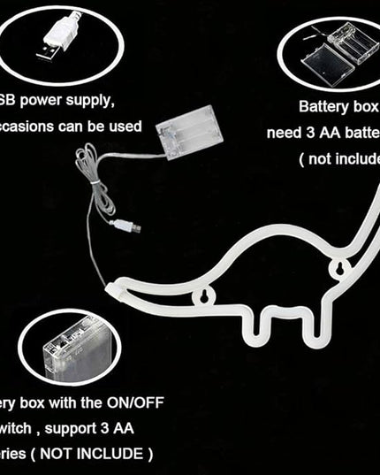 QiaoFei Dino Neon Light Sign, Dinosaur Decor Lamp Wall Art Sign for Kids Gift Battery or USB Operated Table LED Night Lights for Girls Bedroom,Living Room,Christmas,Party,Home Accessories - LeafyLoom