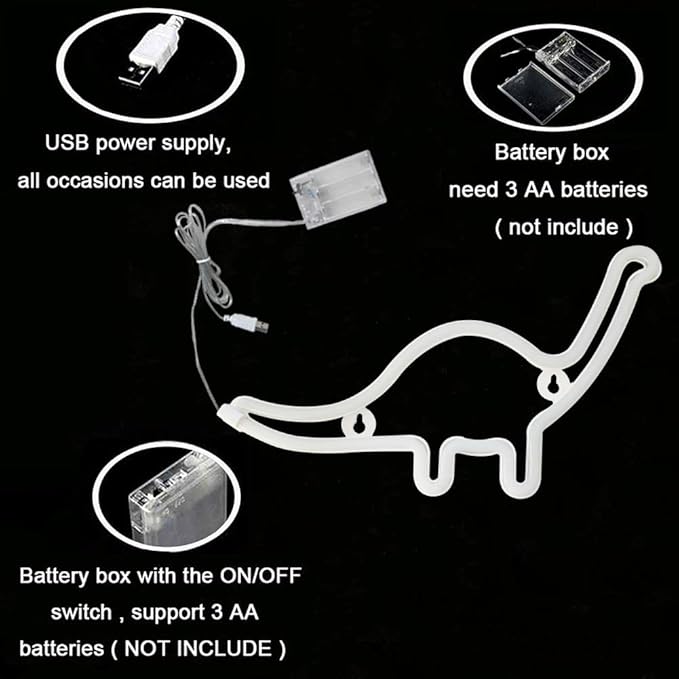 QiaoFei Dino Neon Light Sign, Dinosaur Decor Lamp Wall Art Sign for Kids Gift Battery or USB Operated Table LED Night Lights for Girls Bedroom,Living Room,Christmas,Party,Home Accessories - LeafyLoom