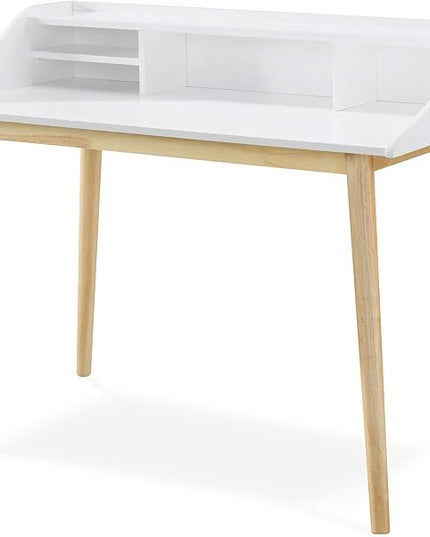 Alton Writing Computer Desk, Laptop PC Workstation, Retro Simple Study Table for Home Office, White - LeafyLoom