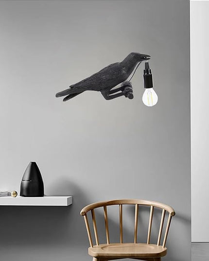 Raven Desk Lamp, Art Deco Raven Lamp, Bird Lamp, Resin LED Bird Light with Plug for Bedroom/Office/Living Room/Farmhouse (Left) - LeafyLoom