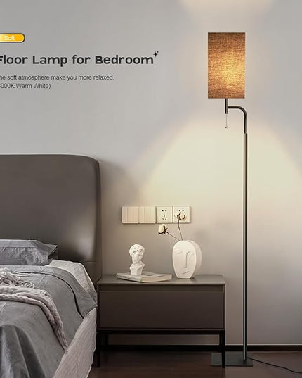 Modern Floor Lamp for Living Room, Black, 3 Color Temperatures, Linen Shade, Minimalist Design, Tall Lamp for Reading, Office, Bedroom - LeafyLoom