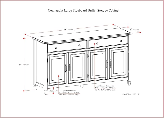 SIMPLIHOME Connaught Low Storage Cabinet, 67 inch, Dark Chestnut Brown - LeafyLoom