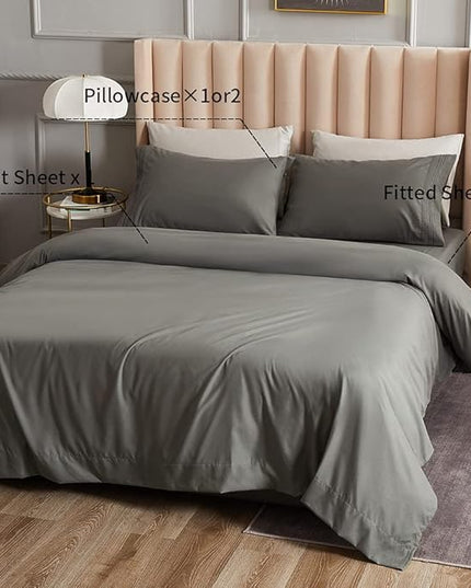 Bed Sheet Set - Brushed Microfiber Bedding - Bedding Sheets & Pillowcases - Deep Pockets - Easy Fit - Breathable & Cooling Sheets - 4 Piece Full Dark Gray Sheet - LeafyLoom