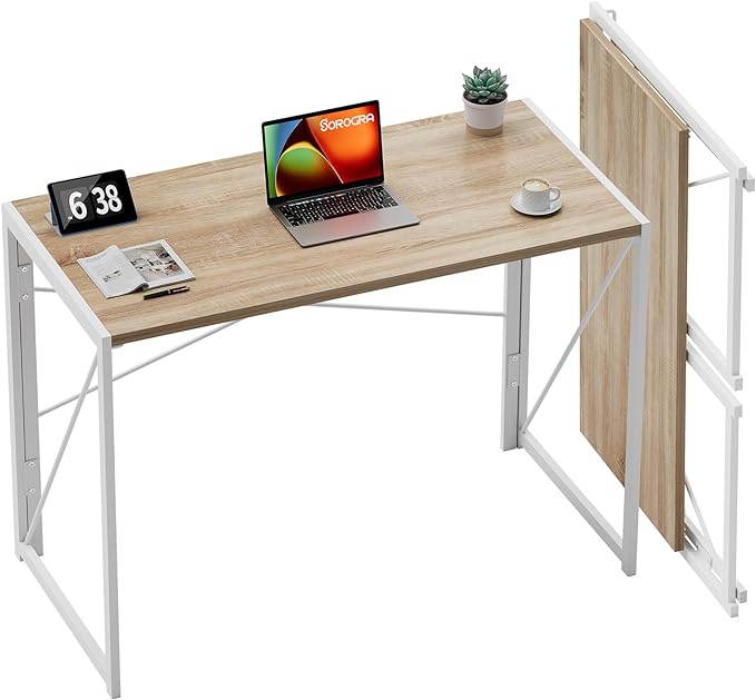 Coavas 39.4 inch Folding Desk No Assembly Required, Writing Computer Desk Space Saving Foldable Table Simple Home Office Desk, White Oak - LeafyLoom