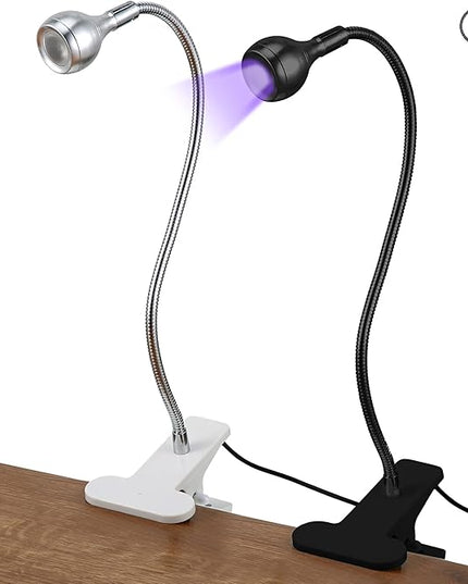 Big Chip 395nm UV LED Light Fixtures with Gooseneck and Clamp Mini Desk Light Clamp Portable Gooseneck for Outdoor Stall Gel Nail Curing, 5V USB Input(Black, Silver,2 Pieces) - LeafyLoom