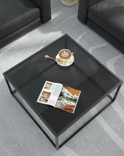 SAYGOER Black Glass Coffee Table Small Modern Coffee Tables 26.7in Square Tempered Glass-Top Accent Center Table for Living Room Home Office with Black Metal Frame Easy Assembly - LeafyLoom