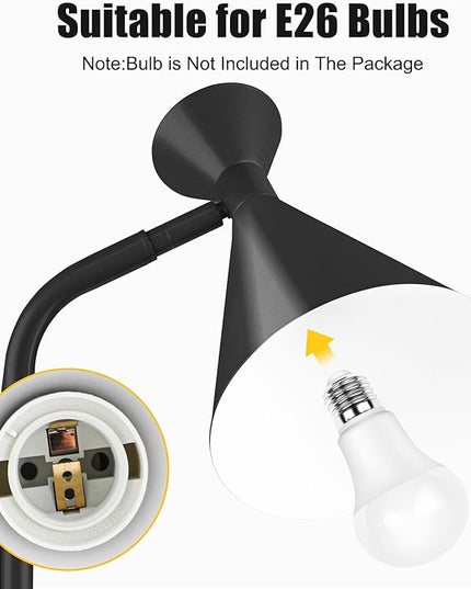 PARTPHONER Floor Lamp for Living Room, Modern Adjustable Metal Heads Standing Lamps, Simple Design Black Floor Lamp with Foot Switch for Bedroom, Office, Kids Room, Reading, Working(Bulb Not Included) - LeafyLoom