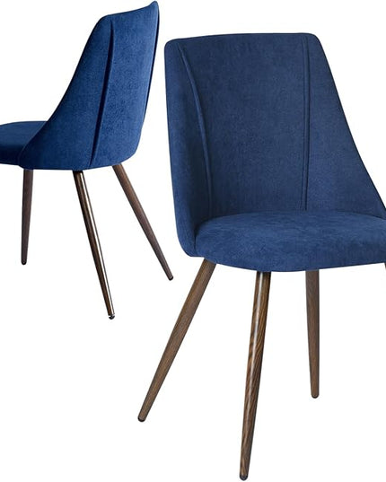 FurnitureR Dining Chairs Set of 2, Upholstered Side Chairs Fabric Armless Living Room Accent Chair with Soft Seat/Metal Legs, Mid-Back Chairs for Home Kitchen Restaurant, Dark Blue - LeafyLoom