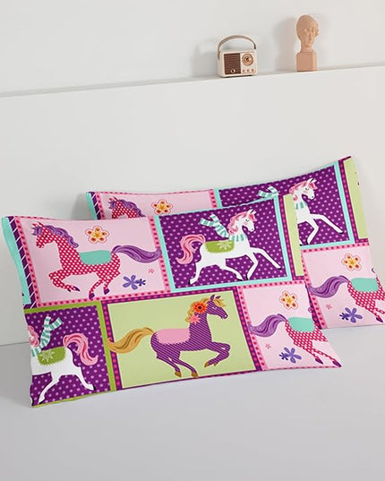 HOSIMA 3Pcs Kawaii Kids Horse Comforter Set with 2 Pillowcases,Colorful Dots Style Twin Bed in a Bag Sets for Adults Teens,Horse Pony Twin Comforter Princess Toddler Bedding Set. - LeafyLoom