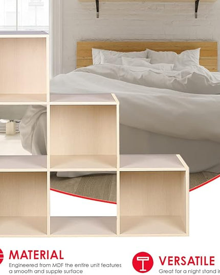Home Basics Open and Enclosed Cube MDF Storage Organizer, Oak (6-Cube Tiered) - LeafyLoom