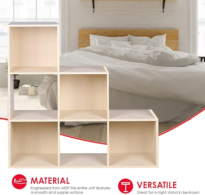 Home Basics Open and Enclosed Cube MDF Storage Organizer, Oak (6-Cube Tiered) - LeafyLoom