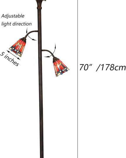 Bieye L10835 Mission Tiffany Style Stained Glass Floor Lamp for Reading Working Decorating, 3-Lights, 70 inches Tall - LeafyLoom