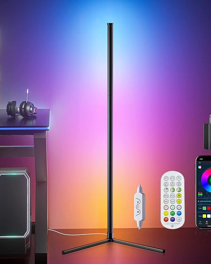 bedee LED Corner Floor Lamp: 50" RGB 16 Million Color Changing Floor Lamp with Music Sync, Modern Standing Ambient Light with APP & Remote Control, DIY Modes & Timer for Living Room Gaming Room Decor - LeafyLoom