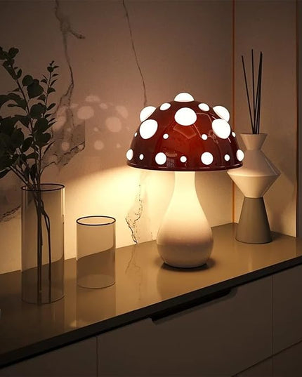 Juodke Mushroom lamp, LED 3 Colors Dimmable Mushroom Cloud Decor Lamp, Aesthetic Room Decor Ambient Glowshroom Lamp, for Bedroom, Living Room, Office (Bulb Included) (Red) - LeafyLoom