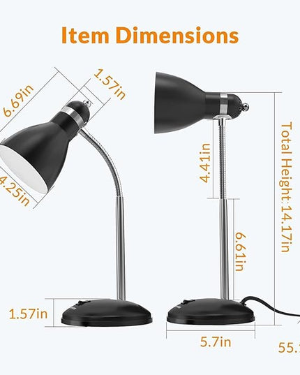 LEPOWER Metal Desk Lamp, Adjustable Goose Neck Table Lamp, Eye-Caring Study Desk Lamps for Bedroom, Study Room and Office (Black) - LeafyLoom
