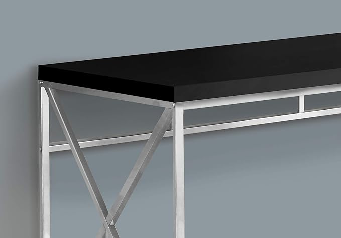 Monarch Specialties Modern Industrial Style-Home & Office Writing Table with Sturdy Crisscross Metal Computer Desk, 48" L, Black/Chrome Frame - LeafyLoom