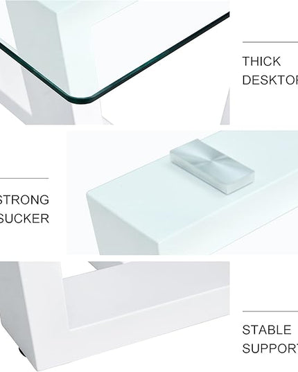 NicBex Glass Dining Table Large Modern Minimalist Rectangular for 6-8 with 0.4" Tempered Glass Tabletop and White MDF Trapezoid Bracket for Kitchen Dining Living Meeting Room Banquet Hall, White - LeafyLoom