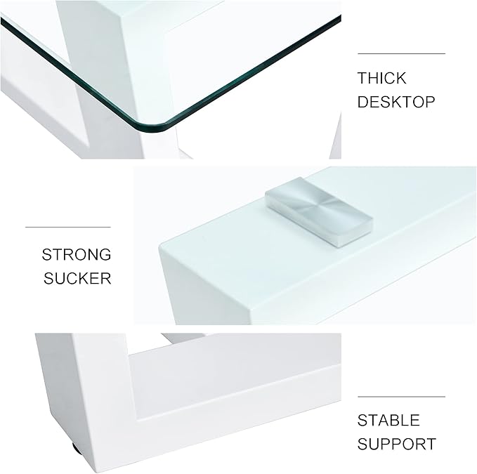 NicBex Glass Dining Table Large Modern Minimalist Rectangular for 6-8 with 0.4" Tempered Glass Tabletop and White MDF Trapezoid Bracket for Kitchen Dining Living Meeting Room Banquet Hall, White - LeafyLoom