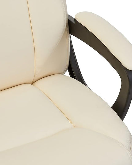 Amazon Basics Classic Puresoft PU Padded Mid-Back Office Computer Desk Chair with Armrest - Cream, 26"D x 23.75"W x 42"H - LeafyLoom