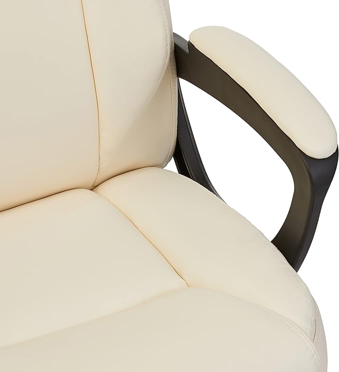 Amazon Basics Classic Puresoft PU Padded Mid-Back Office Computer Desk Chair with Armrest - Cream, 26"D x 23.75"W x 42"H - LeafyLoom