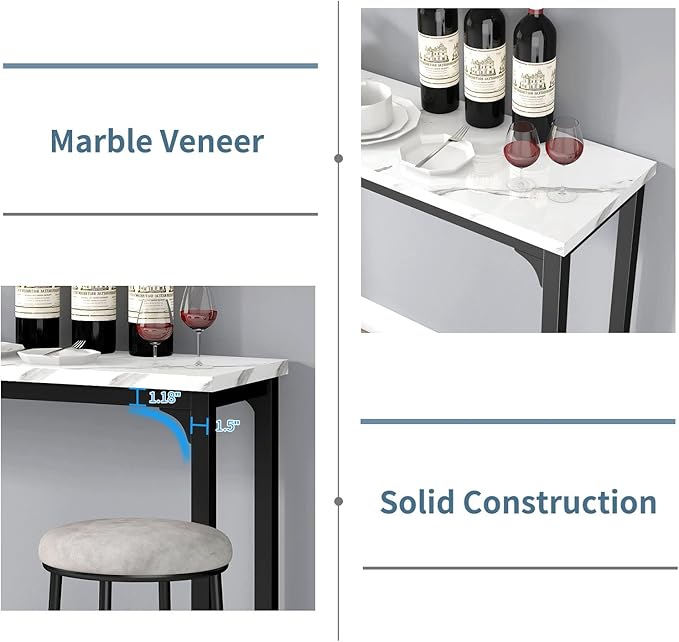 HOMYSHOPY Bar Table Set for 3, 4 Piece Console Table with 3 Stools, Counter Height Kitchen Table Set with 3 chairs for Breakfast Nook, Living Room and Apartment (White & Black) - LeafyLoom