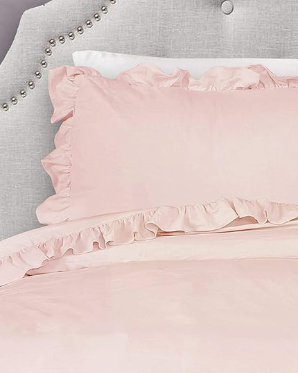 Lush Decor Reyna Ruffle Comforter Set - 3 Piece Cozy Ruffled Bedding Set - Timeless Elegance and Comfort for Dorm Room - Full/ Queen, Blush - LeafyLoom