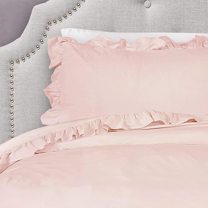Lush Decor Reyna Ruffle Comforter Set - 3 Piece Cozy Ruffled Bedding Set - Timeless Elegance and Comfort for Dorm Room - Full/ Queen, Blush - LeafyLoom