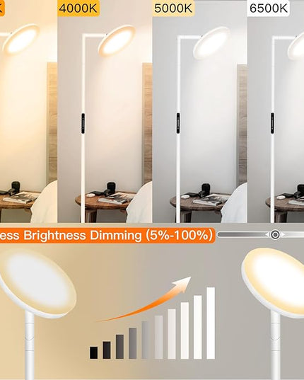 LED Floor Lamp for Living Room, 69" Tall Lamp with Remote & Touch Control Upgrade Lamp Pole Rotary 90° Dimmable Brightness 4 Color Tempera-White - LeafyLoom