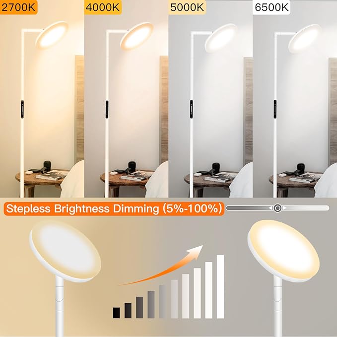 LED Floor Lamp for Living Room, 69" Tall Lamp with Remote & Touch Control Upgrade Lamp Pole Rotary 90° Dimmable Brightness 4 Color Tempera-White - LeafyLoom