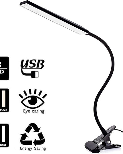 TOPESEL 5W 48 LEDs Dimmable Clip-on Led Desk Lamp, Eye-Care Flexible Gooseneck USB Clamp Reading Lamp, 3 Color Temperature, 14 Brightness Levels Table Lamp, Black - LeafyLoom