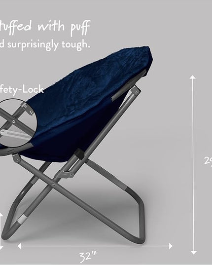 Super Soft Faux Fur Saucer Chair with Folding Metal Frame, Navy, 29"X32"X22" - LeafyLoom