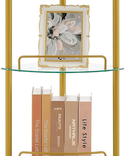 5-Tier Corner Shelf Stand, Gold Corner Bookshelf, Bathroom Organizer, Plant Stand, Tempered Glass Shelves, Modern Style for Living Room, Bedroom, Kitchen, Home Office, Metallic Gold - LeafyLoom