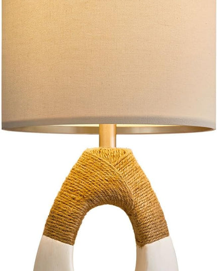 OYEARS 19” Boho Table Lamps Bedroom Living Room Small Farmhouse Rattan Lamp Rustic Egg Design Resin Nightstand Bedside Lamps for Bedroom Living Room Office Study Rest Decor - LeafyLoom